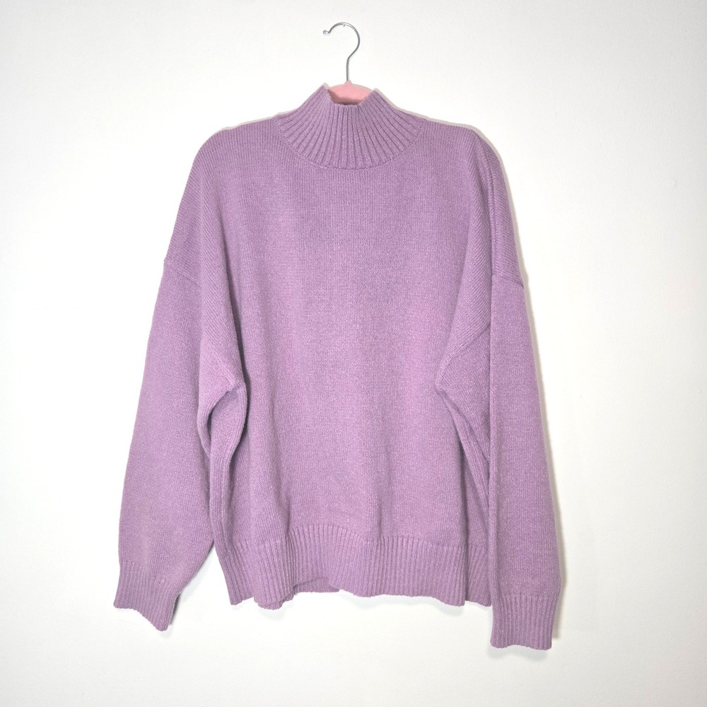 Impressions Mock Neck Sweater Womens Large Purple Split Back Oversized SWT9029